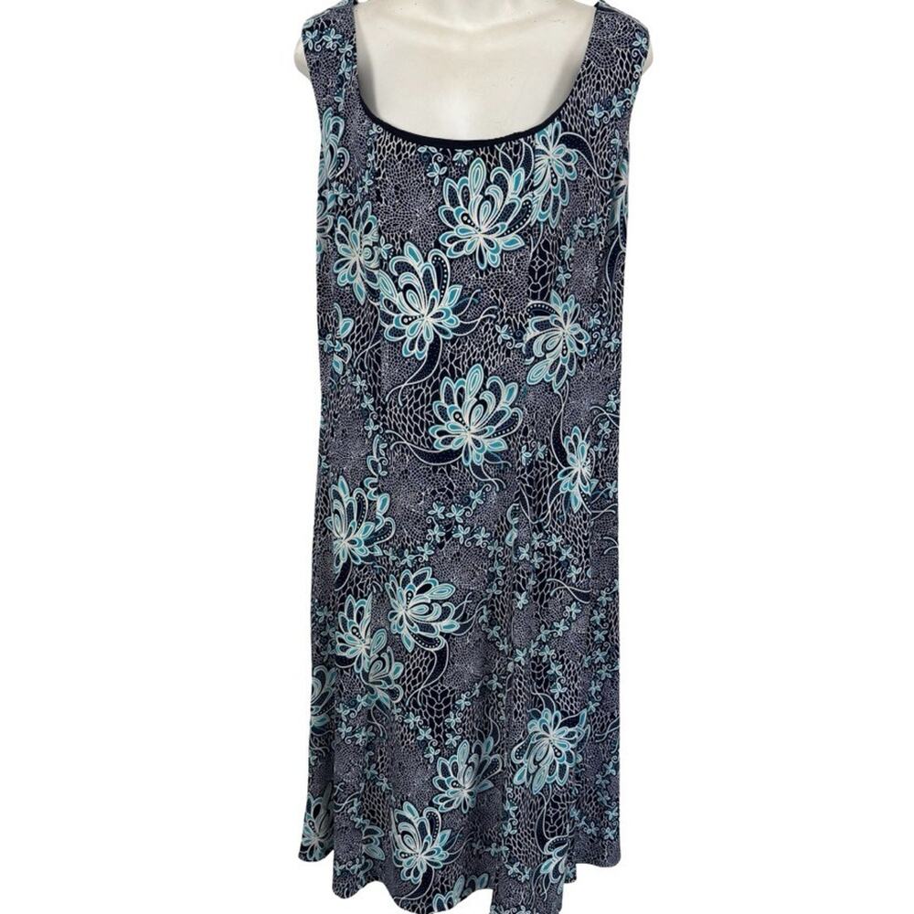 R&M Richards Womens Navy & Teal Floral Sleeveless Knit Slinky Stretch Dress 18 W